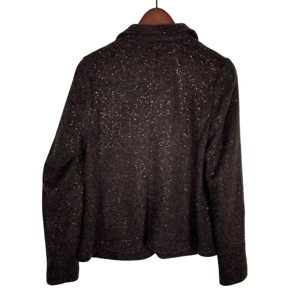 J. Jill Brown Sequin Skirt Suit Blazer Set Women's Medium 10 Wool Blend - Picture 3 of 11